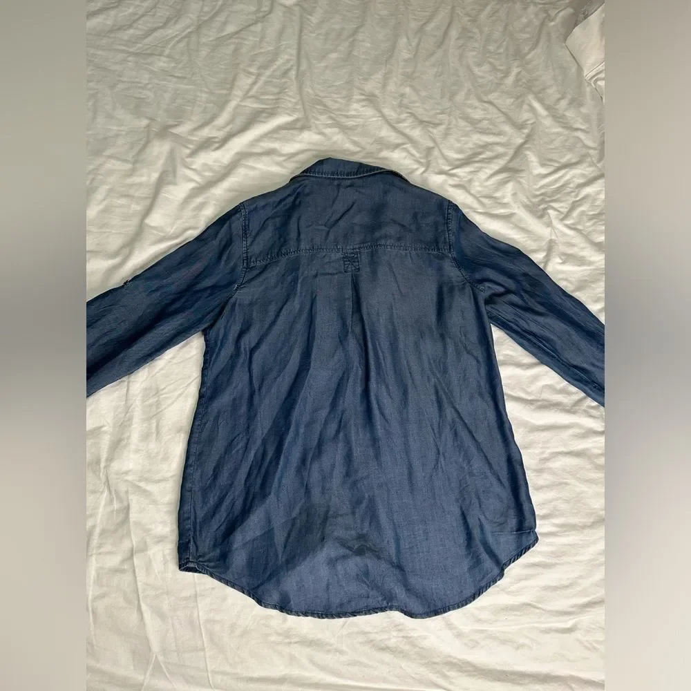 Pure Navy Lightweight Denim Button-Up Shirt 100% Lyocell Size Small Chambray Top - Picture 11 of 12